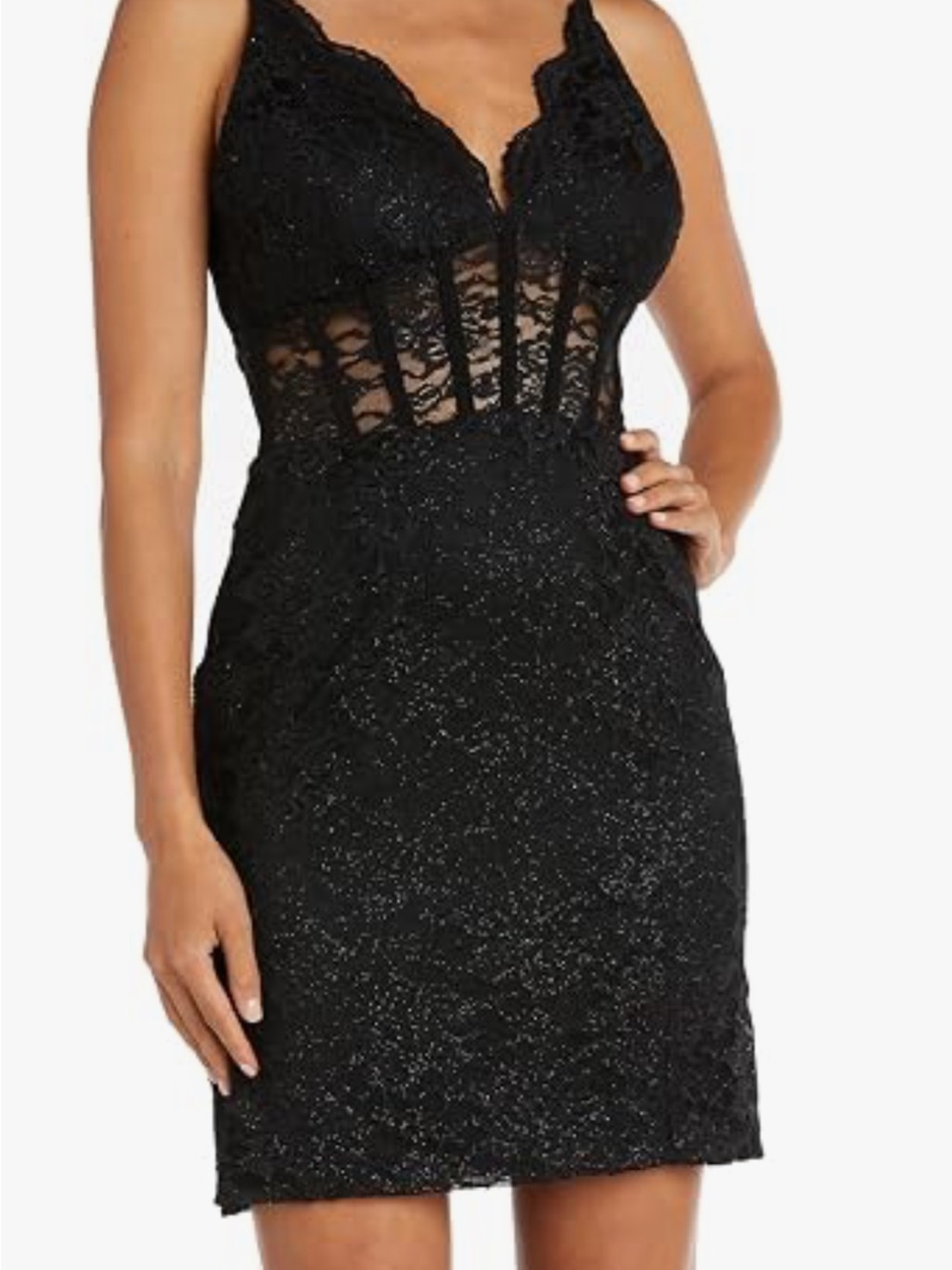 Morgan & Co. Black Glitter Lace Mini Dress